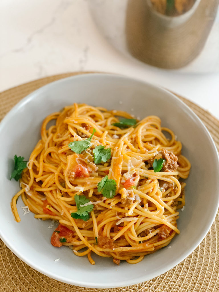 Easy and Delicious One-Pot Taco Spaghetti Recipe - OneSmileyMonkey.com